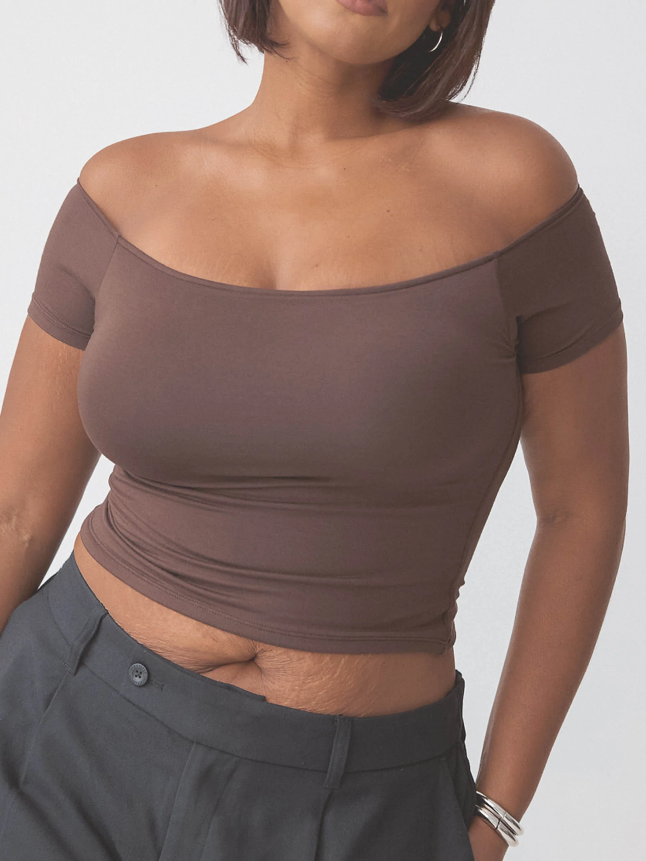 Braless Off The Shoulder Short Sleeve Brami - Image 12