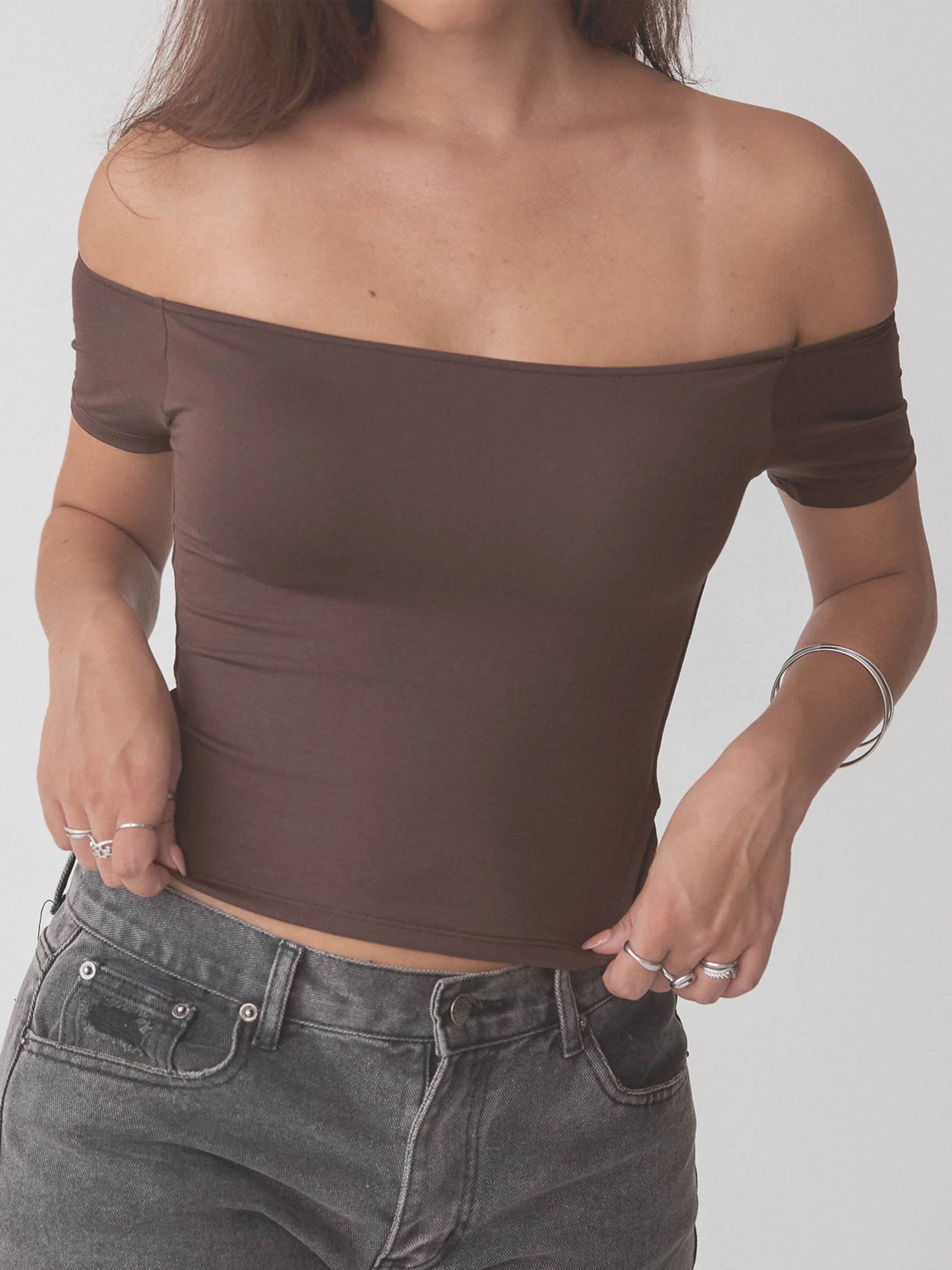 Braless Off The Shoulder Short Sleeve Brami - Image 13
