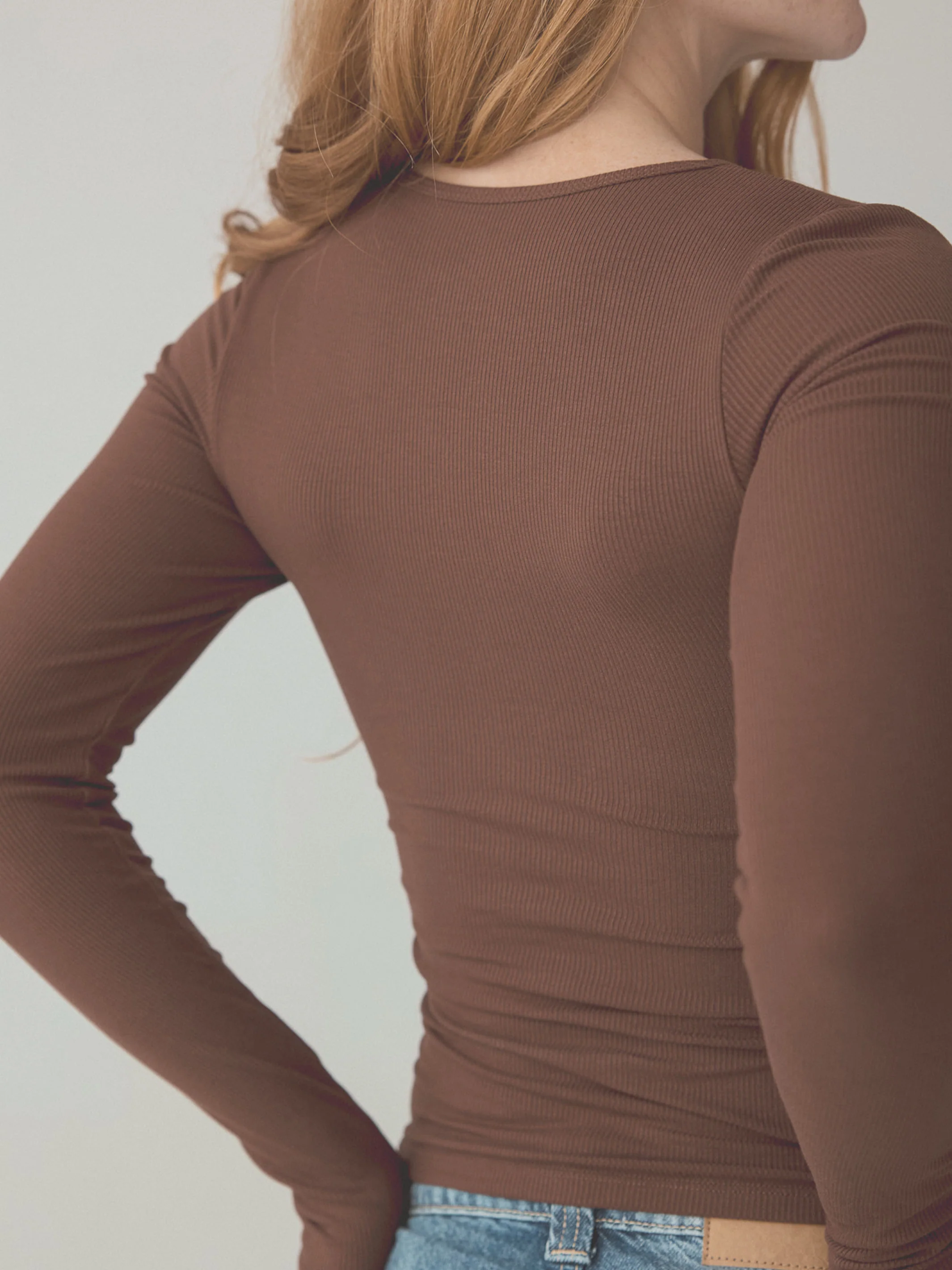 Braless Ribbed Deep V Long Sleeve - Image 12