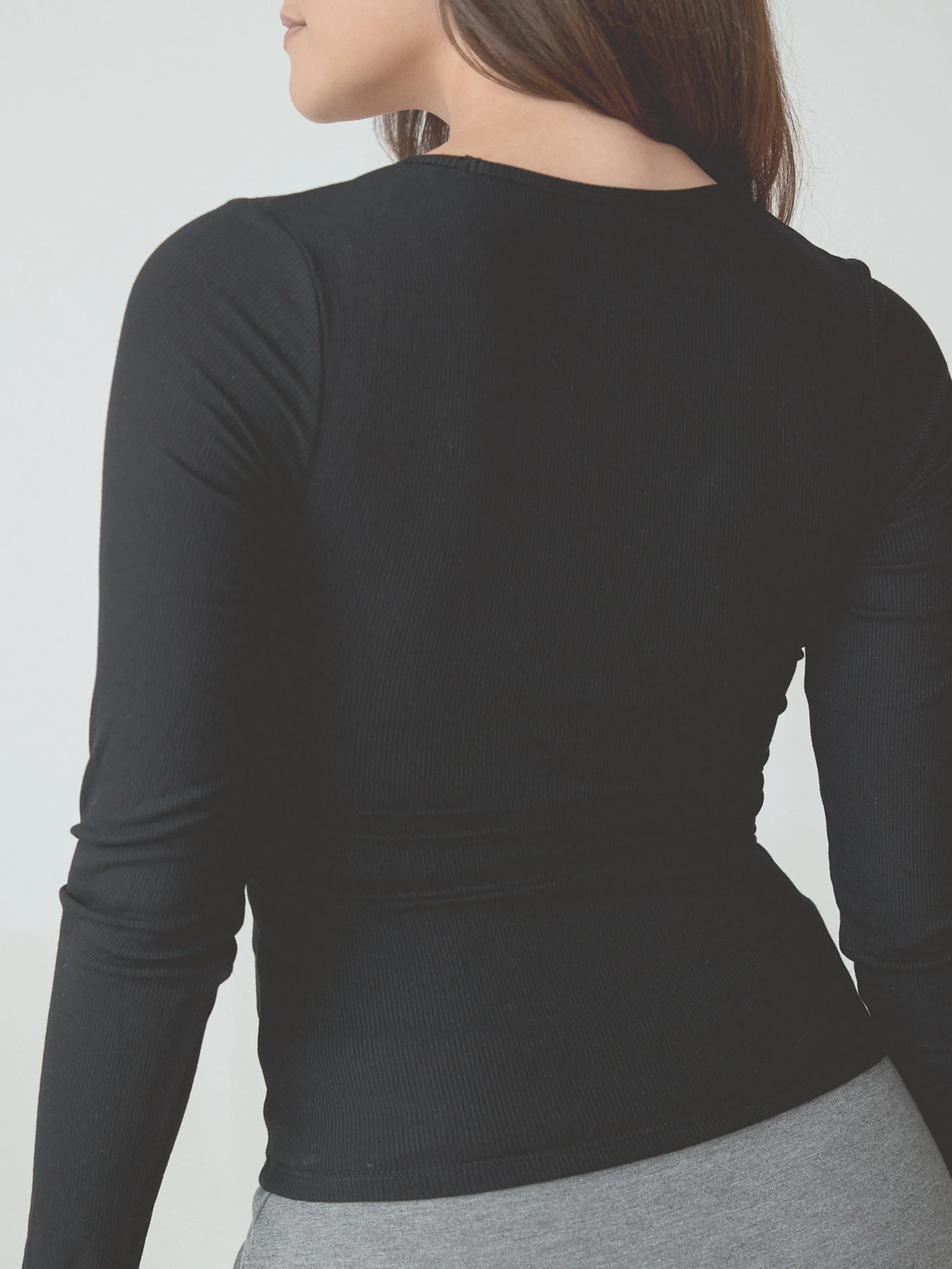 Braless Ribbed Deep V Long Sleeve - Image 3