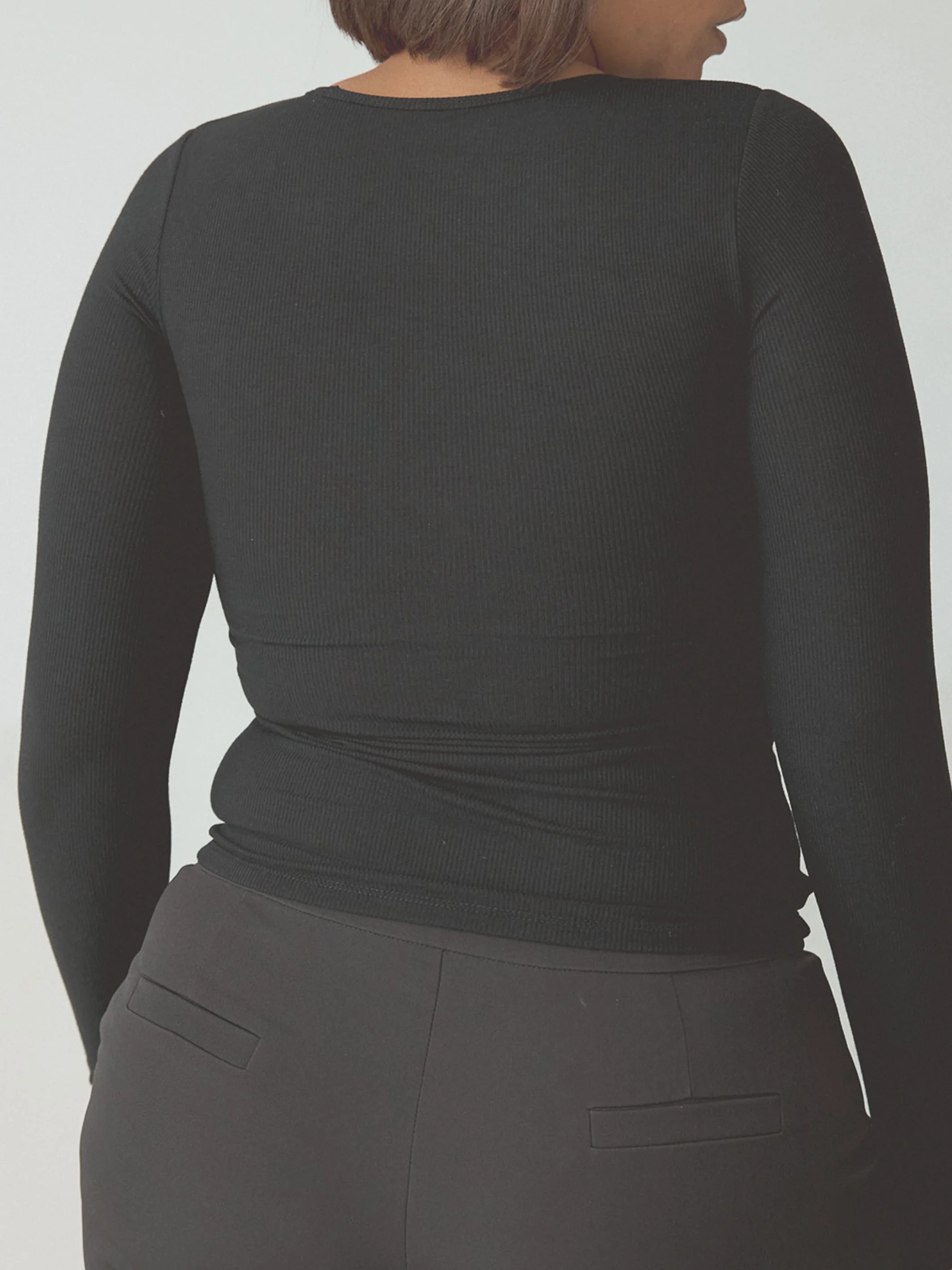Braless Ribbed Deep V Long Sleeve - Image 9